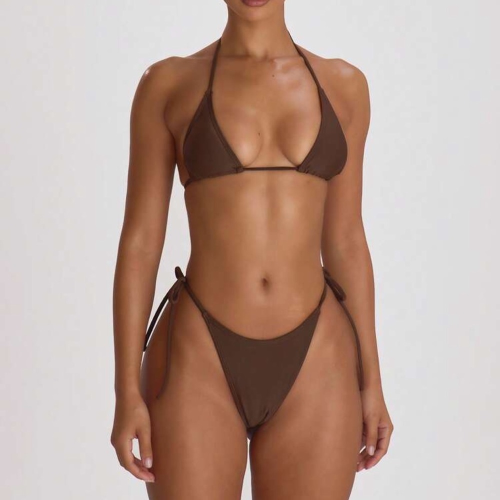 SHEIN Chocolate Brown Triangle Tie Bikini Set